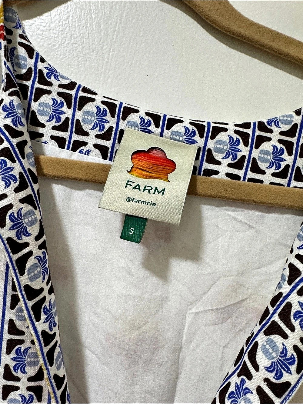 Farm Rio Garden Tiles Mini Dress White & Red Small - Picture 3 of 3